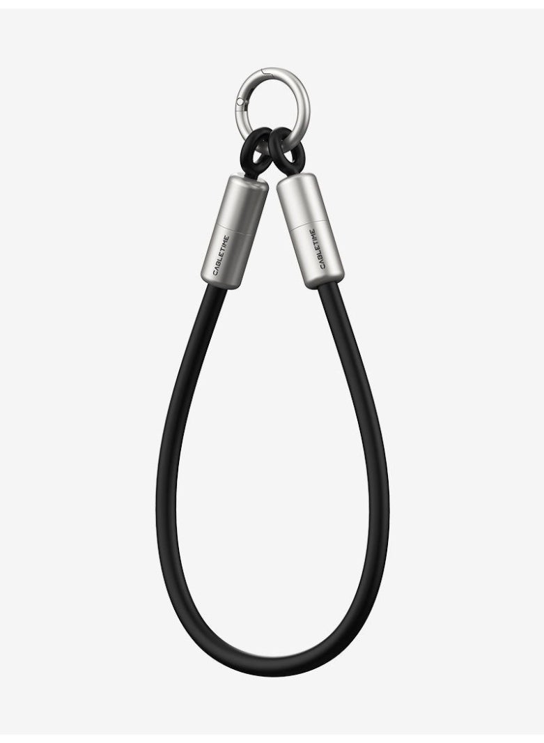 CABLETIME 60W USB-C KEYCHAIN CHARGING CABLE 480MBPS DATA COMPATABLE WITH IPHONE 15/16/17, SAMSUNG, PIXEL | BLACK - Image 1